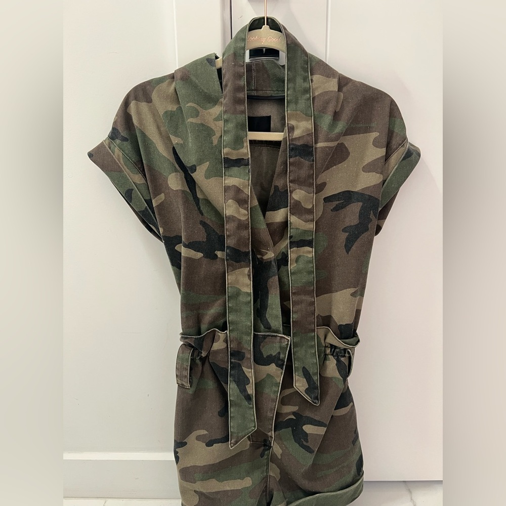 RTA Kahtia Romper in Woodland Camo- Size: S; Brand New (Never Worn)